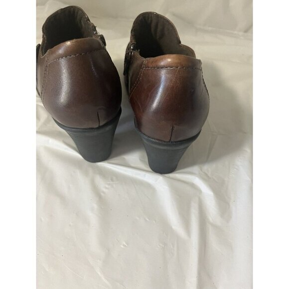 Clarks Bendables Brown Leather Zip Buckle Heel Cap Toe Loafer 80463 Sz 8.5 M - Picture 10 of 13